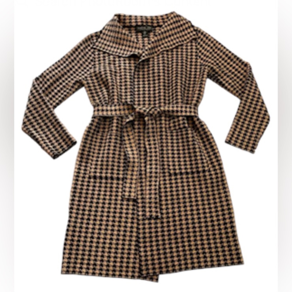 Rachel Zoe Coat Knit Herringbone Coat Tie Waist Brown & Black Woman's Size Small